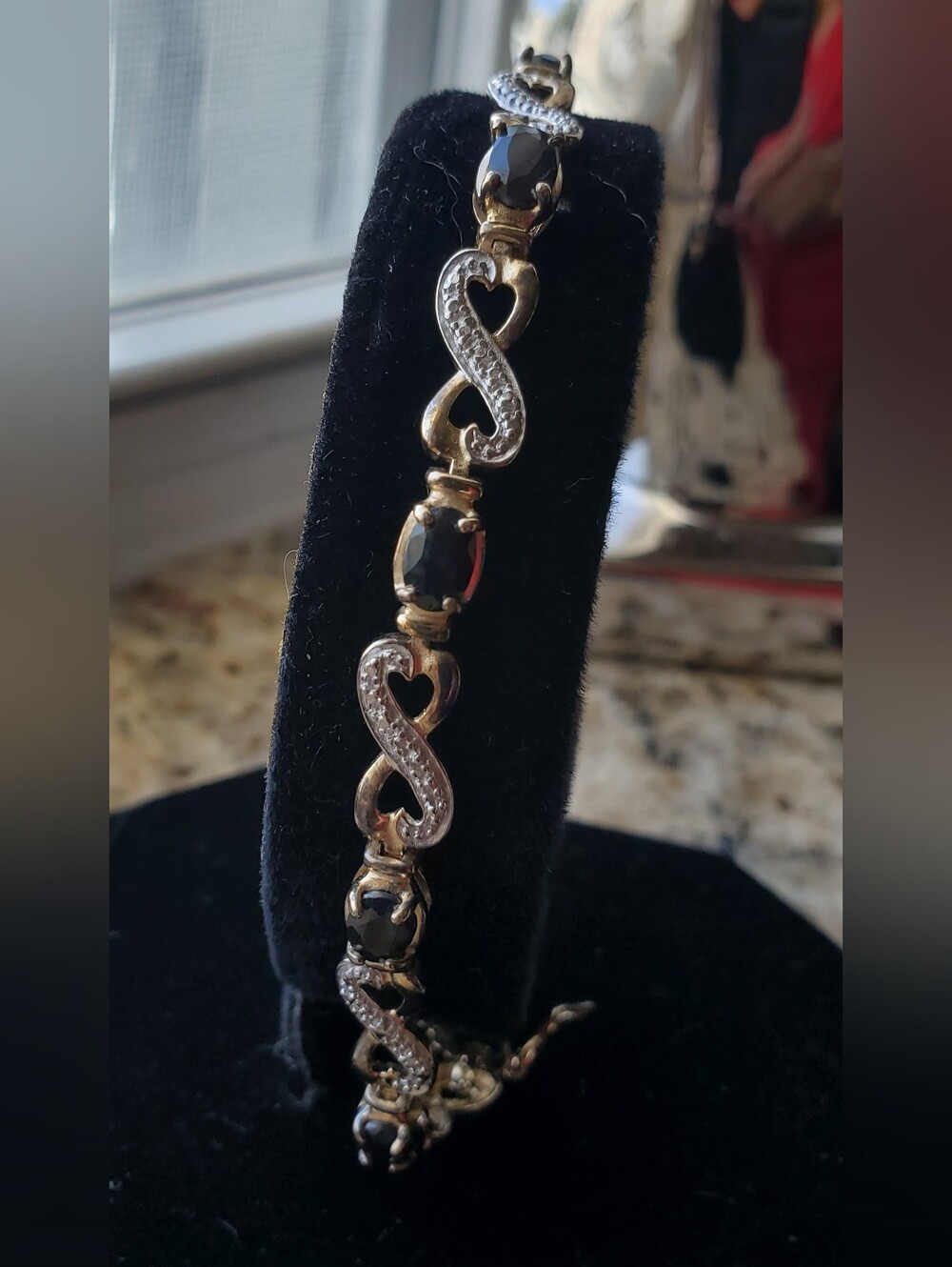 Ross Simons Black Onyx Two Tone Gold Sterling Silver Infinity Link Bracelet